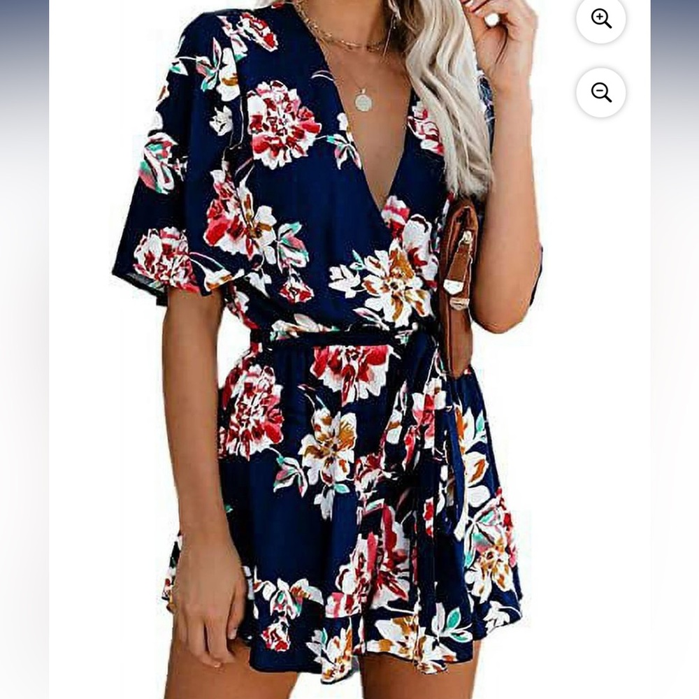 Wrap front floral kimono romper